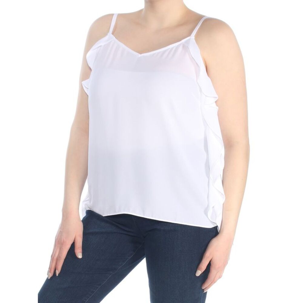 BAR III Womens White Ruffle Side Spaghetti Strap V Neck Top XL